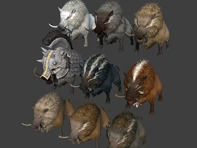 Various Wild Boar Character Designs With Diverse Fur Colors And Features 3d model