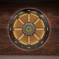 Decorative Brick Background Wall With Circular Illuminated Geometric Pattern Yellow And Black Accents 3d model