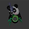 Panda Doll Sleeping Lying On Green Bamboo Leaves With Blue Zzz Symbols
