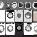 Various Modern Washing Machines With Front Load Design Different Colors And Control Panels 3d model