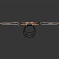 Crossbow With Metal Wheels And Copper Accents On Black Frame