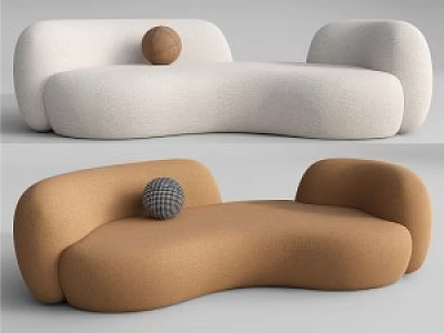Curved Modern Sectional Sofas in White and Brown with Soft Fabric and Decor Balls 3d model