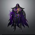 Hooded Fantasy Character With Purple Cloak Glowing Elements And Magic Staff