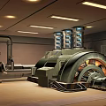 Cartoon Scene With Large Machinery Gears Control Panels Pipes And Illuminated Lighting