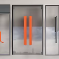 Modern Glass Doors Design With Orange Handles And Gray Frames