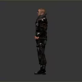 Man Wearing Black Leather Jacket With Red White Patterns Sunglasses Dark Cargo Pants Black Boots