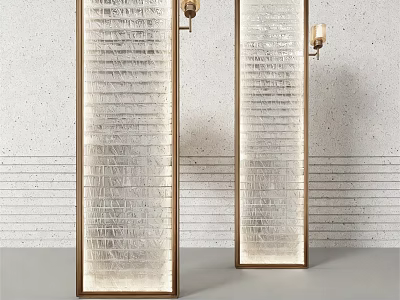 Modern Room Screens With Textured Panels Brass Frames And Wall Sconces 3d model