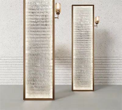 Modern Room Screens With Textured Panels Brass Frames And Wall Sconces 3d model
