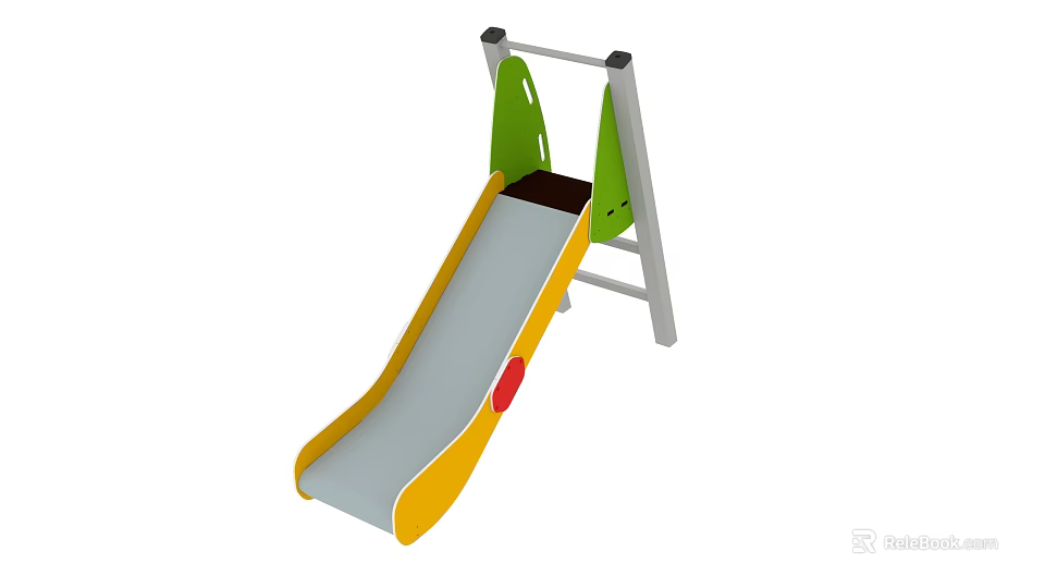 Kids Playground Slide Equipment with Gray Surface Yellow Edges Green Top and Red Detail 3d model 
