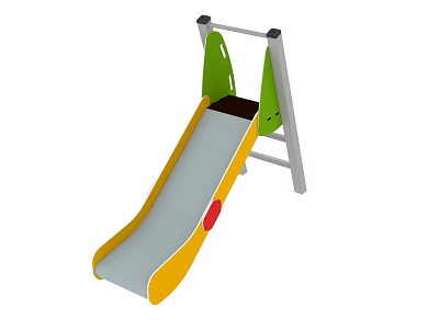 Kids Playground Slide Equipment with Gray Surface Yellow Edges Green Top and Red Detail 3d model