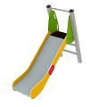 Kids Playground Slide Equipment with Gray Surface Yellow Edges Green Top and Red Detail