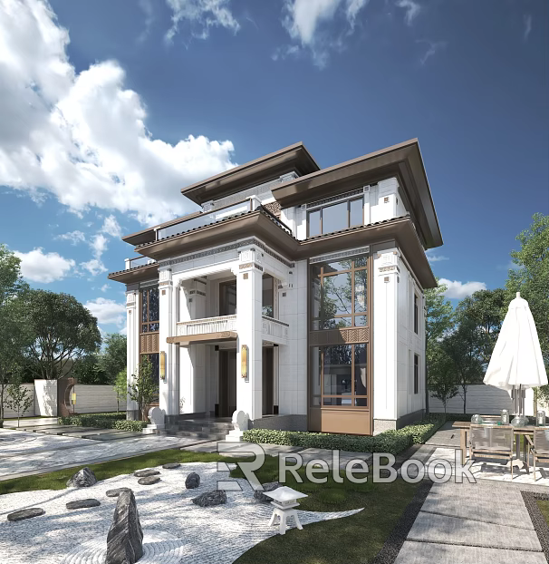 New Chinese style single-family villa 3d model 