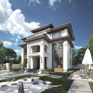 New Chinese style single-family villa 3d model