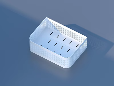 Sleek White Plastic Storage Basket With Perforated Design And Square Shape 3d model