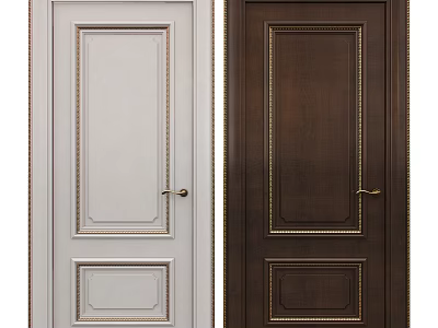 Elegant White And Dark Brown Swing Door With Decorative Trim Panel Design And Brass Handle 3d model
