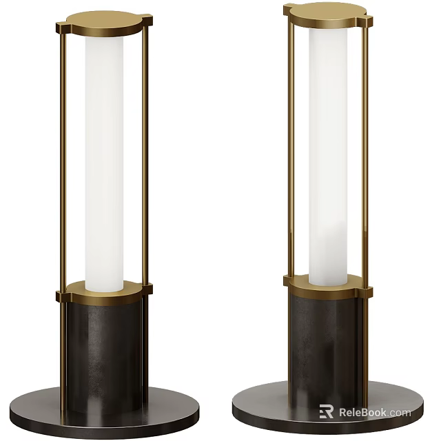 Modern Table Lamp With Gold Metal Frame White Cylindrical Shade And Black Base Design 3d model 