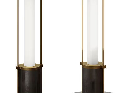 Modern Table Lamp With Gold Metal Frame White Cylindrical Shade And Black Base Design 3d model