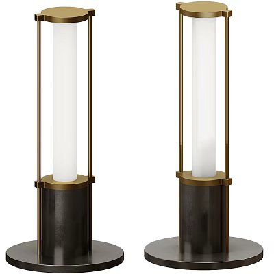 Modern Table Lamp With Gold Metal Frame White Cylindrical Shade And Black Base Design 3d model