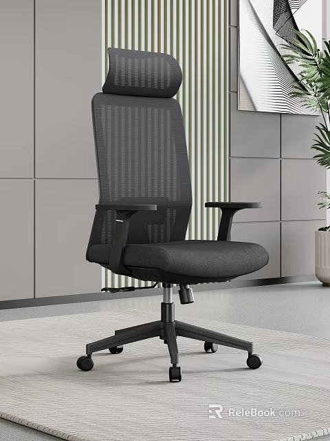 Modern Black Office Chair With Mesh Back And Ergonomic Design For Office Use 3d model 