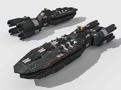 Black Sci Fi Spaceships With Yellow Accents And Detailed Weapon Systems 3d model