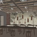 Traditional Chinese Tea Room Interior With Wooden Furniture Latticed Ceiling And Wall Decor