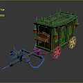 Medieval Wooden Spiked Carriage With Red Lanterns Wheels And Decorative Chains