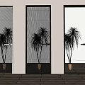 Modern Interior Swing Doors With Textured Glass And Black White Frames 3d model