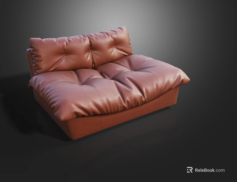 Modern Brown Leather Single Seater Sofa With Padded Crinkled Design 3d model