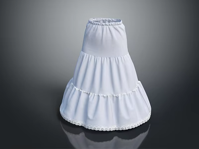 Elegant White Layered Skirt With Ruffled Hem And Lace Trim Details 3d model