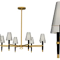 Modern Chandelier With Gold Black Metal Frame White Fabric Shades Multiple Lights Design