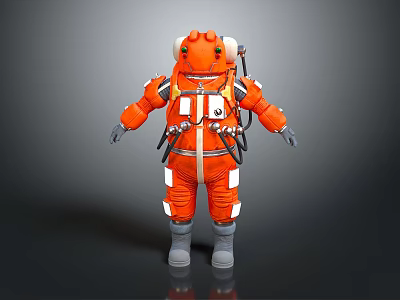 Protective Orange Spacesuit With Helmet Gear Reflective Strips And Boots 3d model