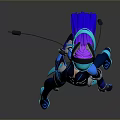 Blue Black Cyberpunk Female Character With Tech Gear And Futuristic Outfit Design