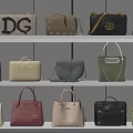 Various Designer Handbags On Display Shelves With Brand Logos And Colorful Designs