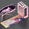 Anime Themed Gaming PC Setup With Pink Transparent Case Curved Monitor Keyboard And Mouse Pad