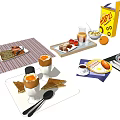 Delicious Breakfast Food Platters With Bread Fried Eggs Coffee And Fresh Fruits