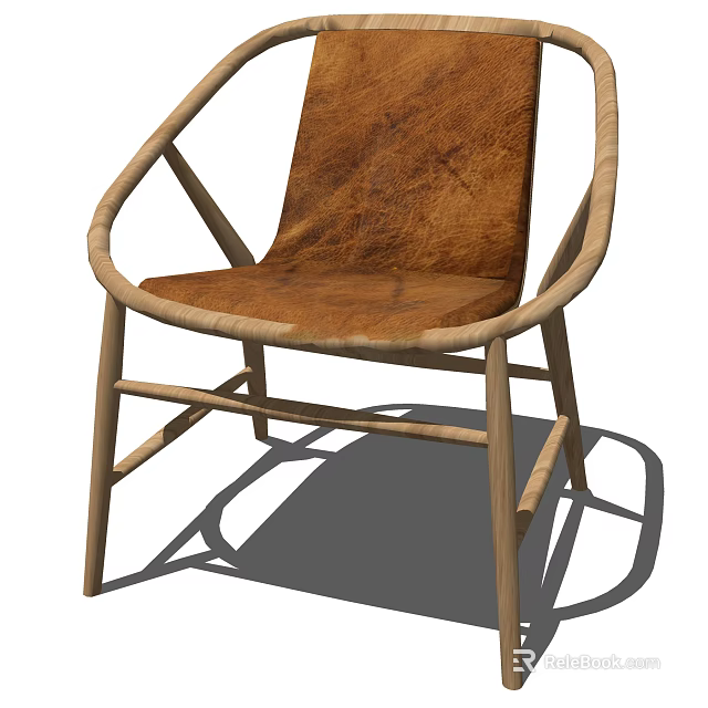 Elegant Modern Wooden Frame Armchair With Curved Armrests And Brown Upholstery 3d model 