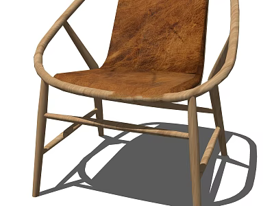 Elegant Modern Wooden Frame Armchair With Curved Armrests And Brown Upholstery 3d model