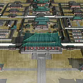 Ancient Chinese Architecture with Green Roofs Courtyard Layout and Traditional Palace Structures