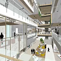Multi Level Shopping Mall Lobby Interior With Greenery ALCO Store And Display Counters 3d model