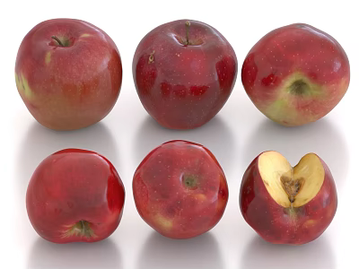 Fresh Red Apples Displaying Whole and Sliced Juicy Ripe Fruit 3d model