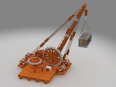 Orange Industrial Crane Equipment With Gear Mechanism Boom Lifting Cage And Wheels 3d model