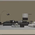 Black Leather Sofa And Coffee Table Set With Throw Pillows Floor Lamp And Wall Art