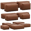 Modern Brown Leather Sofa Set With Modular Seating Units And Ottoman 3d model