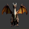Mythical Dragon With Spread Red Orange Wings White Horns And Scaled Body
