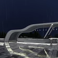 Modern Curved Pergola With Rainy Night Lighting Bar Counter And Wet Floor