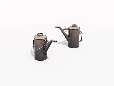 Vintage Metal Oil Cans With Rustic Design And Retro Handles On White Background 3d model
