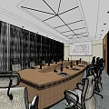 Modern Conference Room Interior Design With Long Wooden Table And Leather Chairs