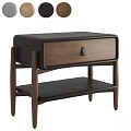 Modern Bedside Table With Leather Front Panel Wooden Drawer And Lower Shelf 3d model