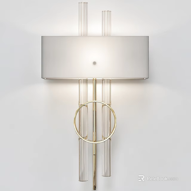 Elegant Modern Wall Lamp With Rectangular Shade And Gold Circular Accent 3d model 