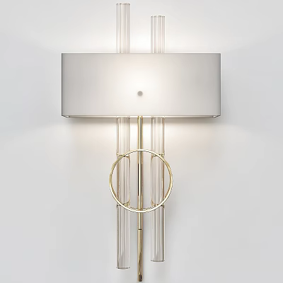 Elegant Modern Wall Lamp With Rectangular Shade And Gold Circular Accent 3d model